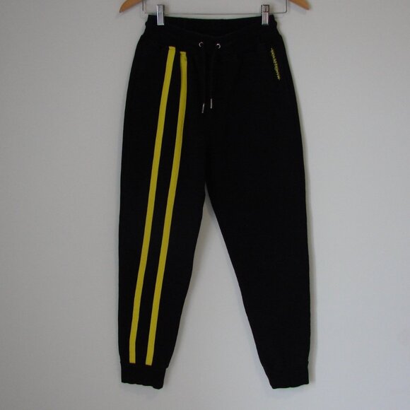 Black Joggers Track Pants Maniere De Voir Yellow Stripes Size Small - Picture 11 of 16